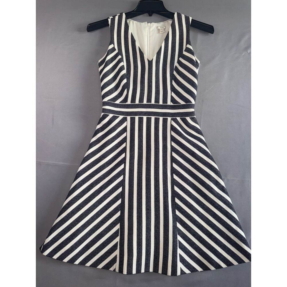 J.Crew Black White Chevron Striped Fit & Flare Dress Retro Herringbone Structure